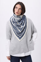Grand Bandana Toile De Jouy - Bleu Marine - Femme