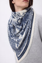 Grand Bandana Toile De Jouy - Bleu Marine - Femme