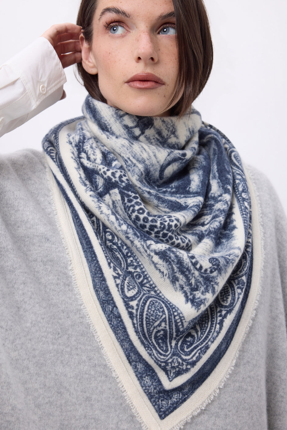Grand Bandana Toile De Jouy - Bleu Marine - Femme