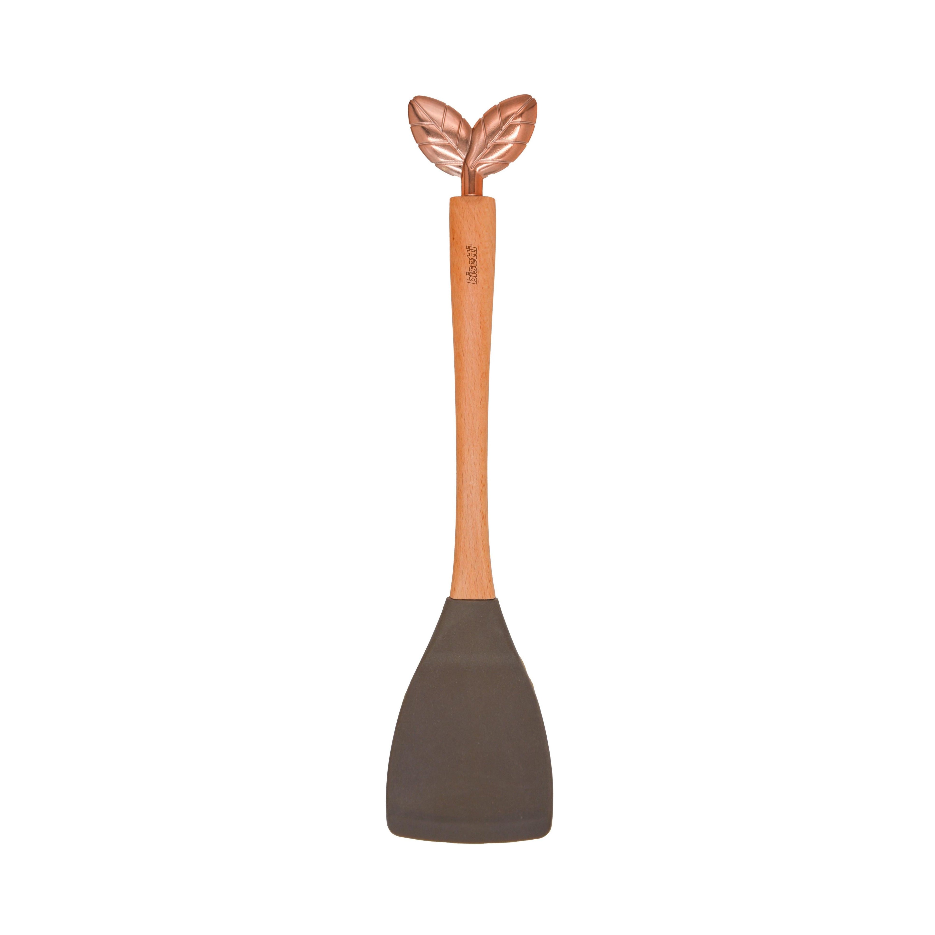 Spatule En Silicone « Printemps D’Or » Avec Poignée En Hêtre Naturel