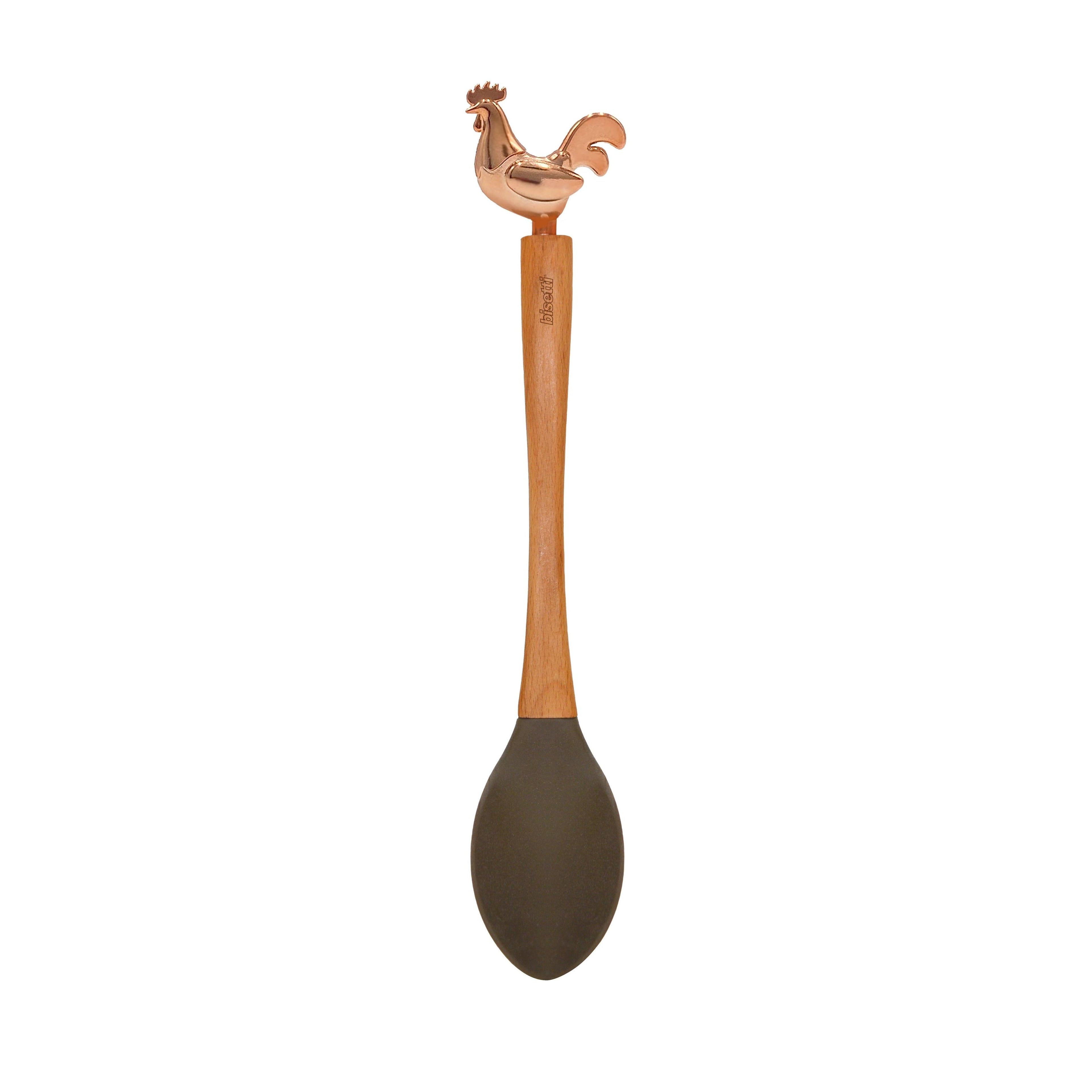 Cuillère En Silicone « Cocorico » Avec Un Manche En Hêtre Naturel