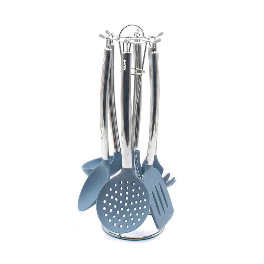 Juego de 6 utensilios de cocina Pierre Gourmet de silicona con soporte metálico.