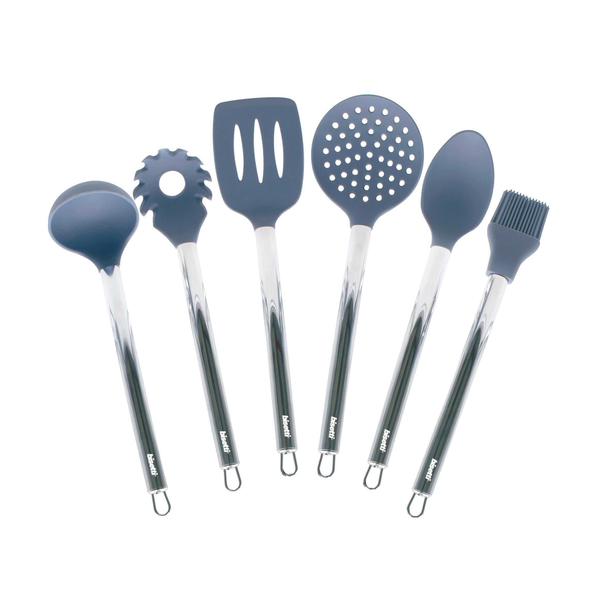 Juego de 6 utensilios de cocina Pierre Gourmet de silicona con soporte metálico.