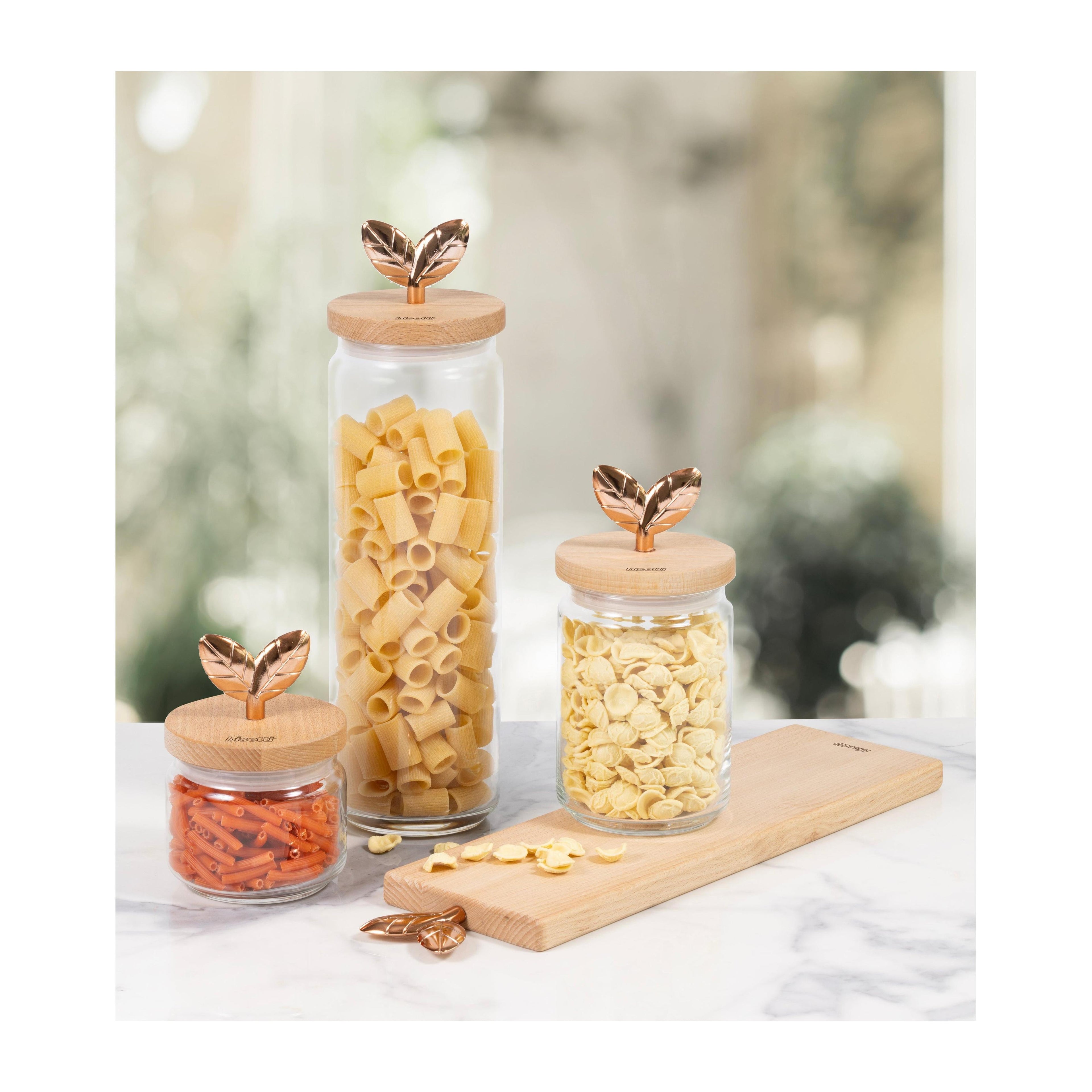 Bocal En Verre « Printemps D’Or » 1000Cc Avec Bouchon En Hêtre Huilé Naturellement
