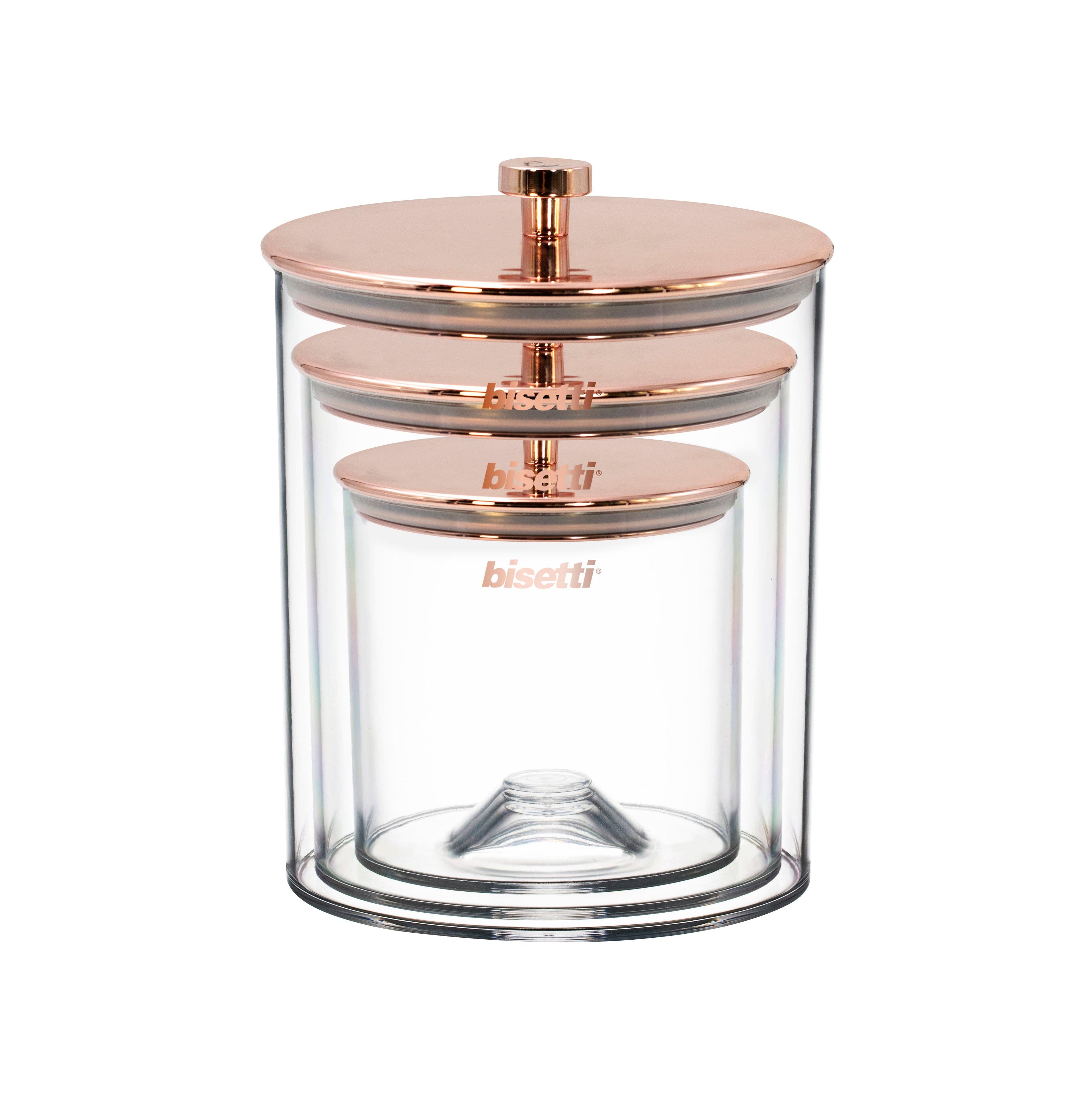 Stonerose
Trois Bocaux Hermétiques 
Économe D’Espace Et Empilable
Matériau Acrylique
Couleur Or Rose
Boîte Cadeau