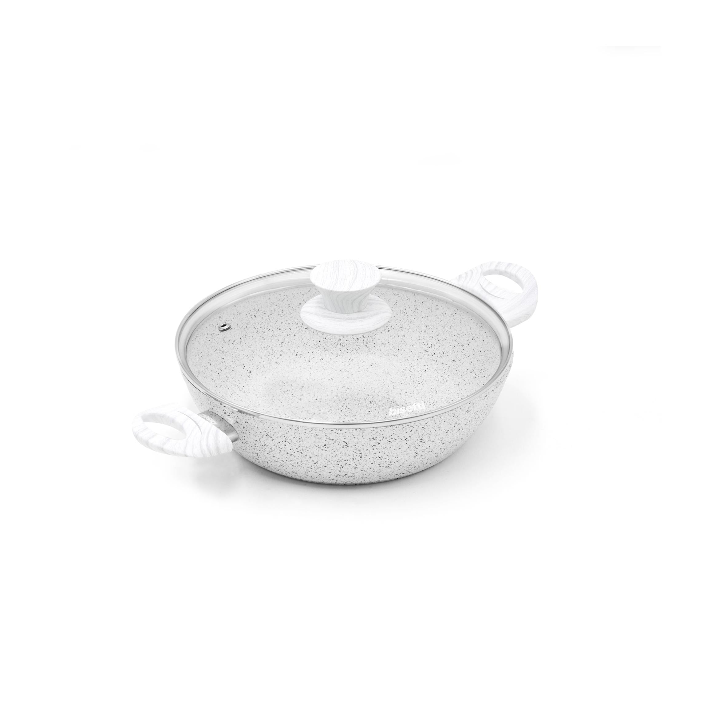 Sartén «Stonewhite» de 24 cm con tapa de mango efecto madera blanca