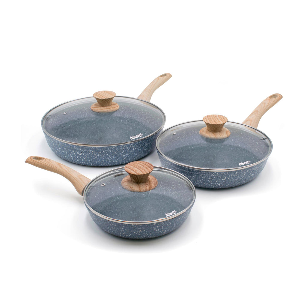 Ensemble De 6 Pièces - Poêles 20/24/28 CM Avec Couvercles - Pierre Gourmet