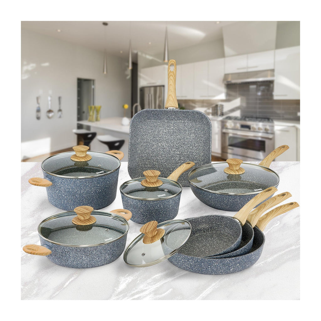 Batería de cocina de 13 piezas. «Pierre Gourmet» Mango de diseño de madera natural