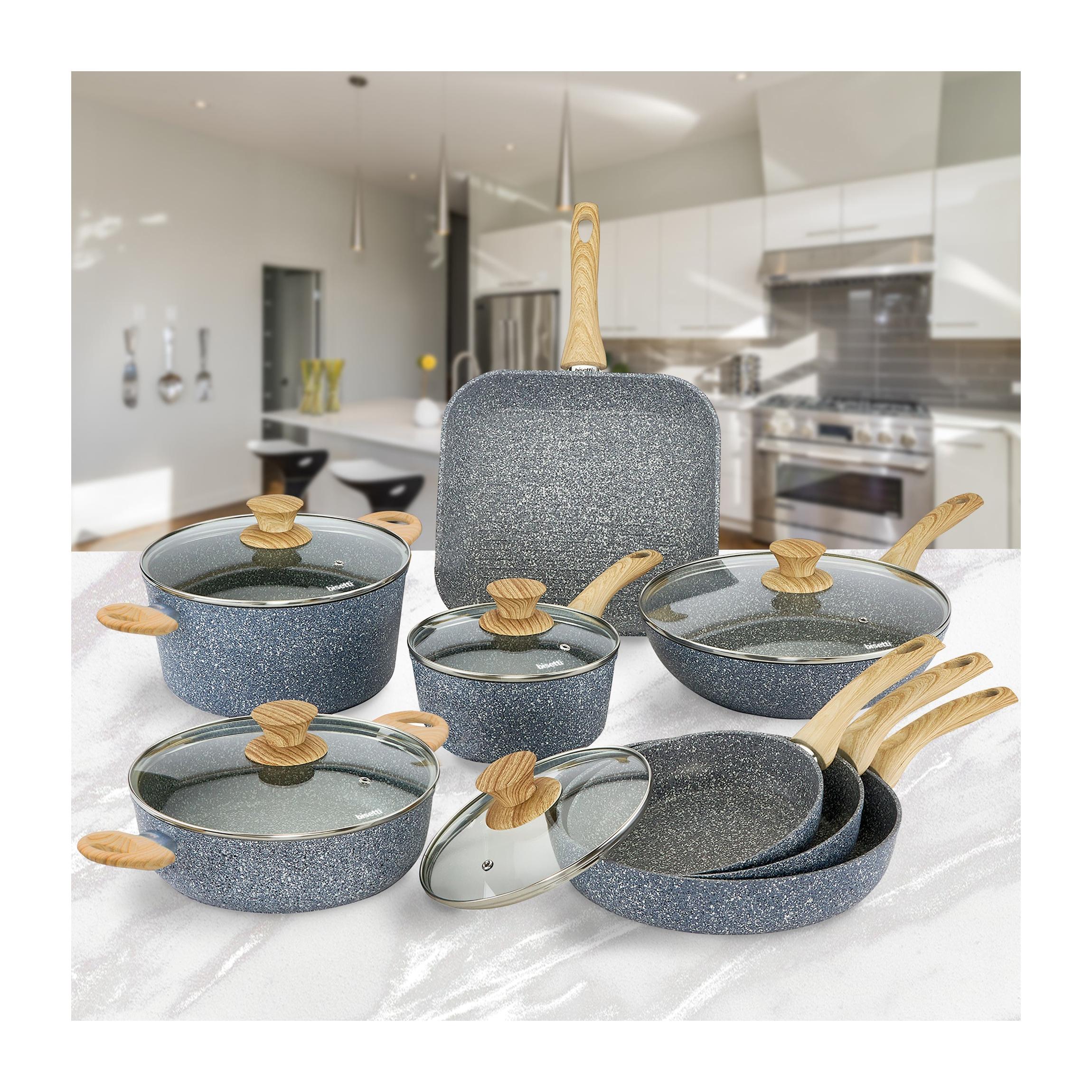Batería de cocina de 13 piezas. «Pierre Gourmet» Mango de diseño de madera natural