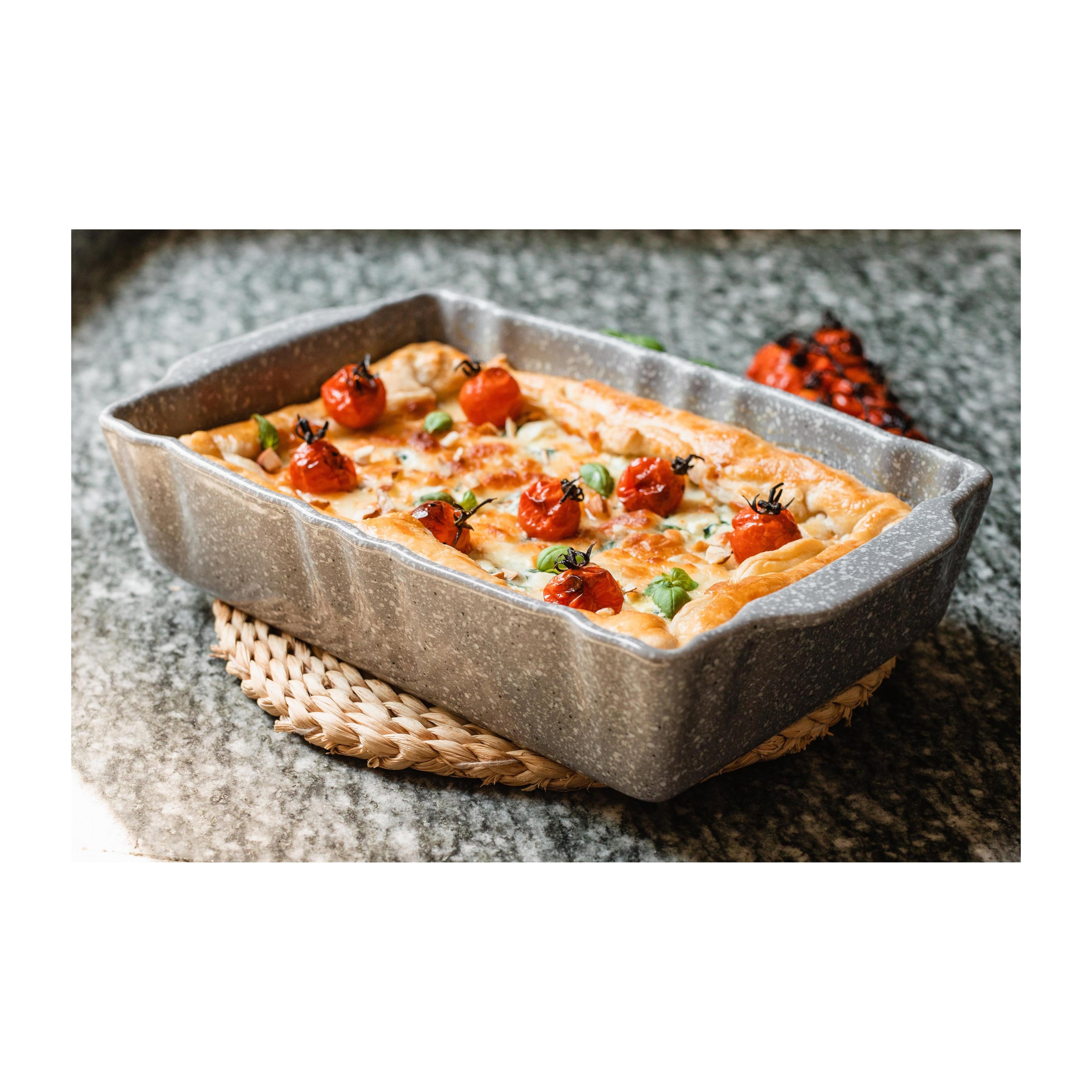 Juego n.º 2 de fuentes rectangulares (medianas y grandes) de gres de alta resistencia Piedra Gourmet