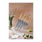 Juego De 5 Cuchillos Piedra Gourmet - Mangos De Madera Natural