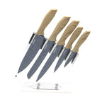 Juego De 5 Cuchillos Piedra Gourmet - Mangos De Madera Natural