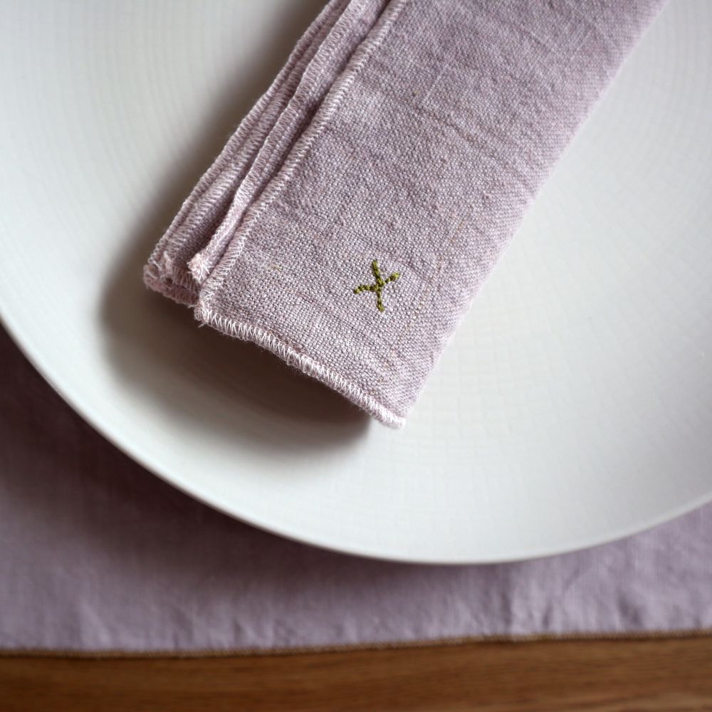 Lot De 2 Serviettes De Table En Lin À Surpiqûres Contrastées