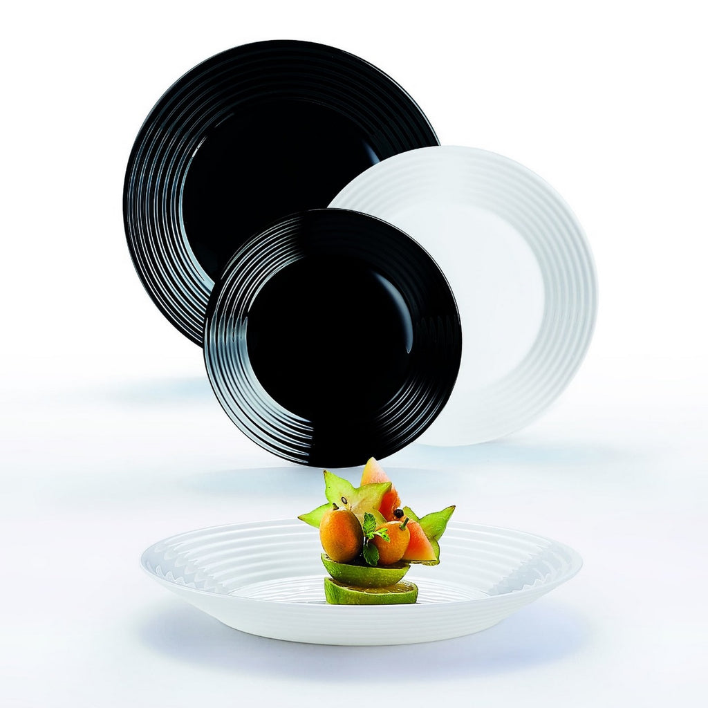Harena - 18-Piece Tableware Set - Extra-Resistant Opal Glass - Black - Luminarc