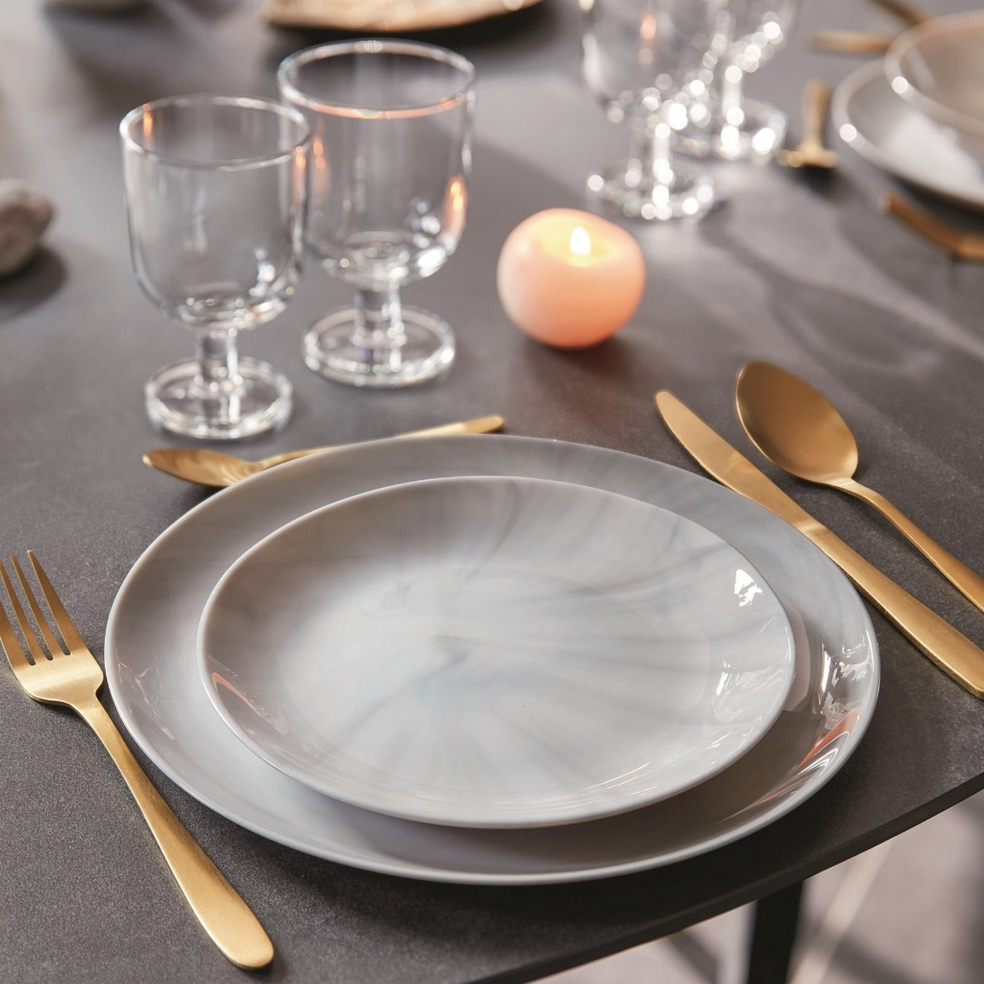 Diwali - 24-Piece Grey Marble Tableware Set - Luminarc