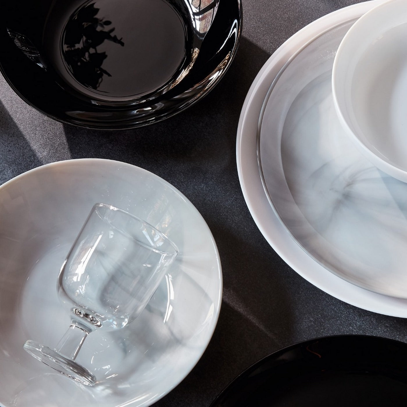 Diwali - 18-Piece Grey Marble-Effect Tableware Set - Luminarc