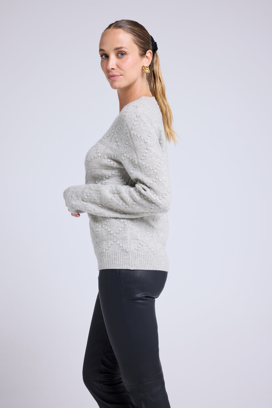 Blair Cashmere Bubble Crew-Neck Jumper - Light Grey