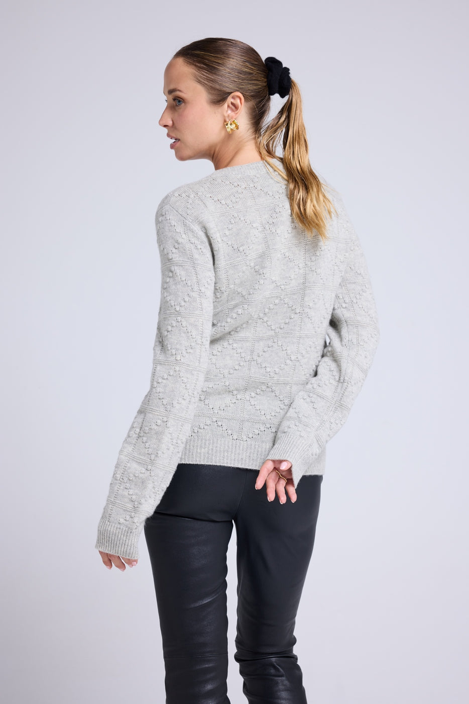 Blair Cashmere Bubble Crew-Neck Jumper - Light Grey