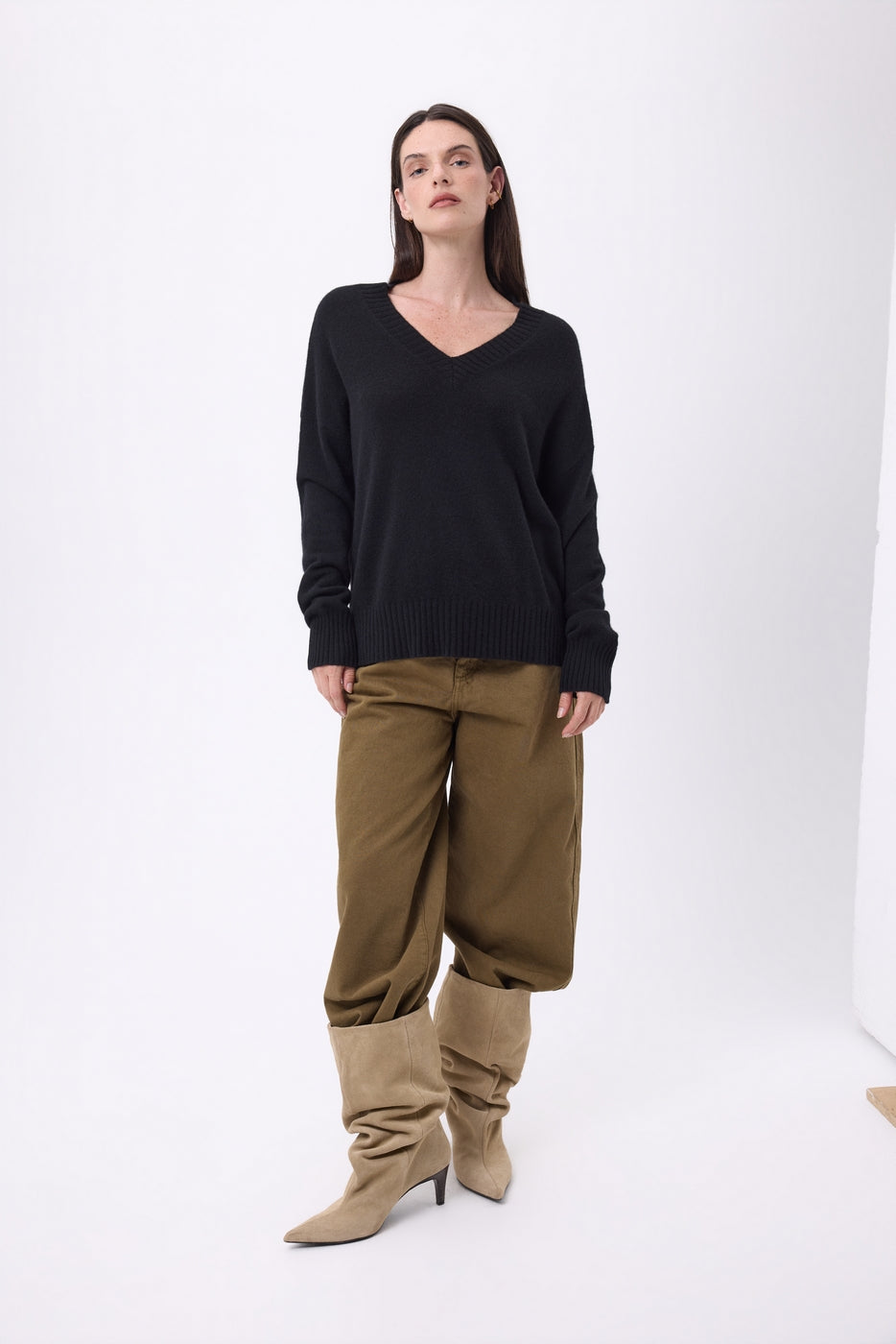 Jersey oversize de cuello en V de canalé grueso Blind - Negro - Mujer