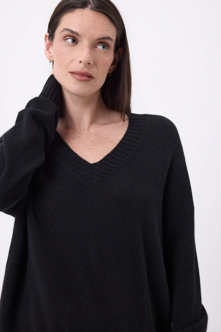Jersey oversize de cuello en V de canalé grueso Blind - Negro - Mujer
