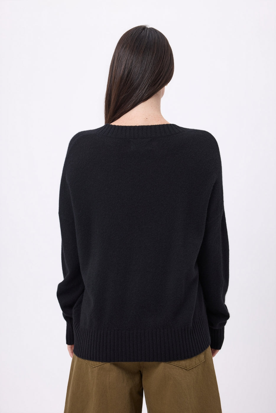 Jersey oversize de cuello en V de canalé grueso Blind - Negro - Mujer