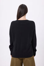 Jersey oversize de cuello en V de canalé grueso Blind - Negro - Mujer