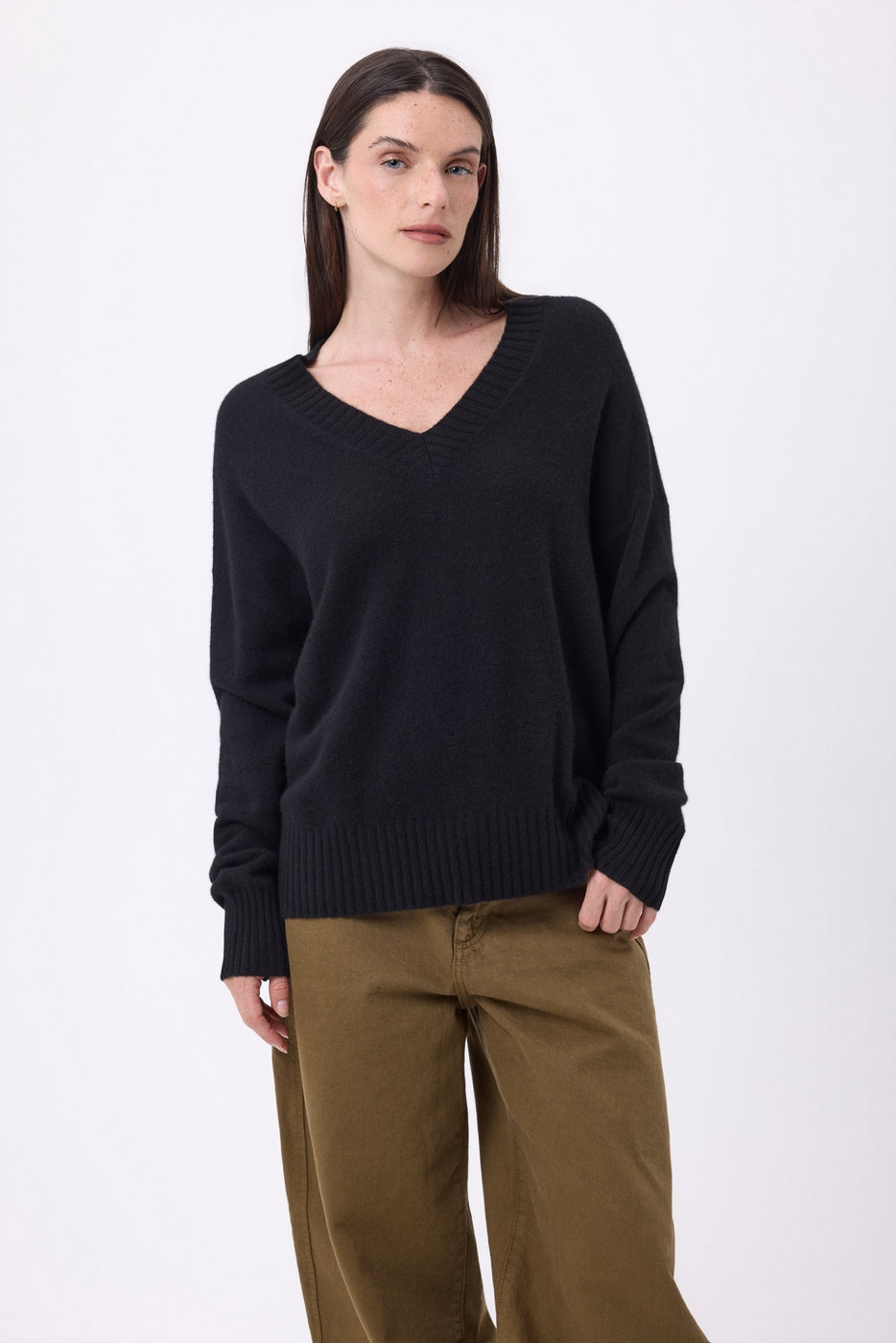 Jersey oversize de cuello en V de canalé grueso Blind - Negro - Mujer