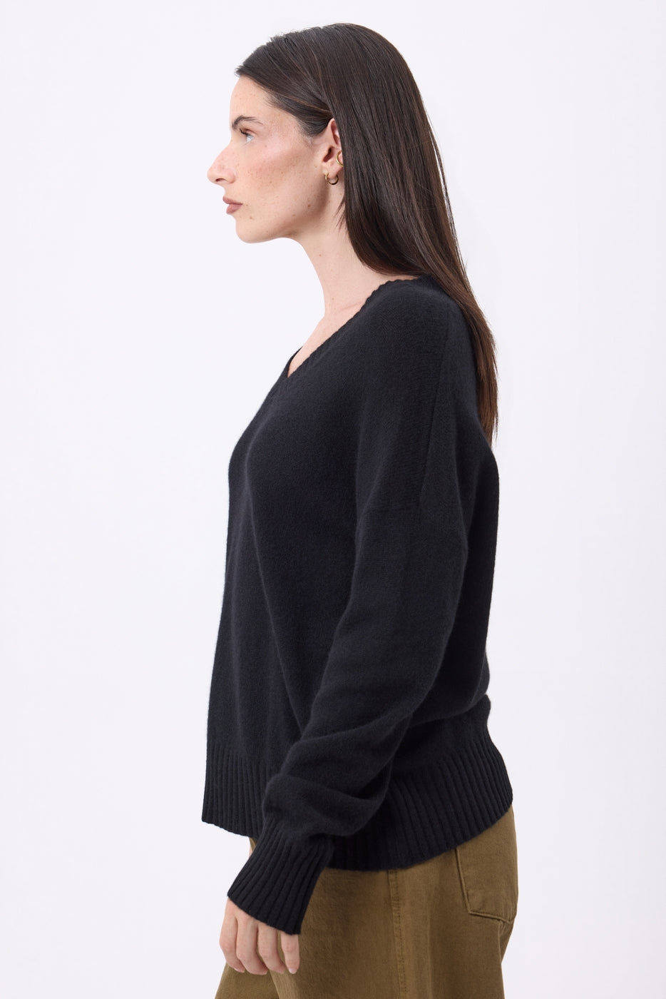 Jersey oversize de cuello en V de canalé grueso Blind - Negro - Mujer
