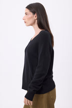Jersey oversize de cuello en V de canalé grueso Blind - Negro - Mujer