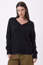 Jersey oversize de cuello en V de canalé grueso Blind - Negro - Mujer