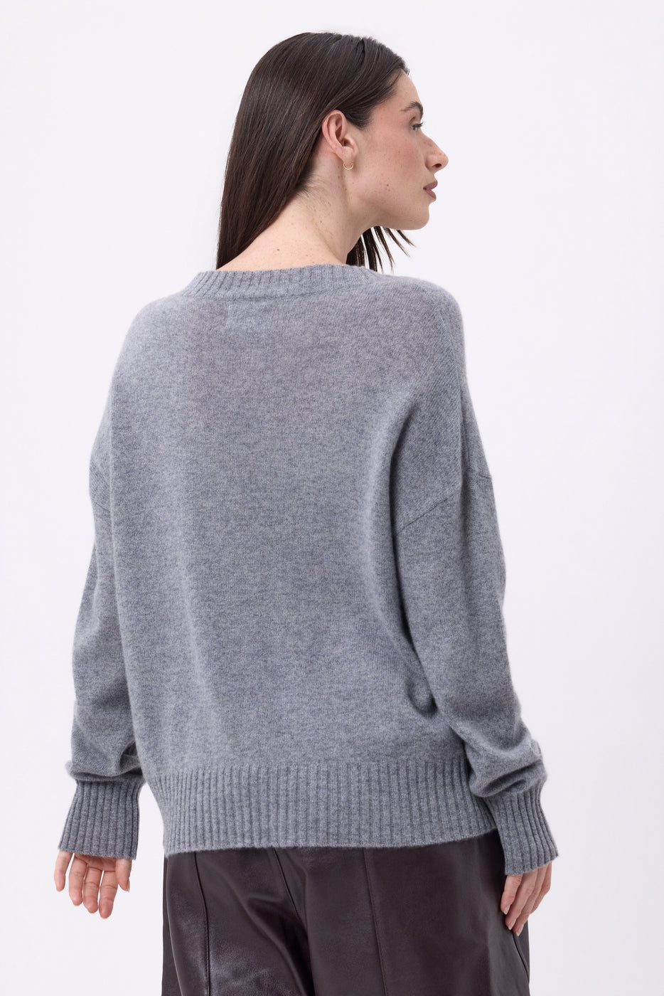 Jersey oversize de cuello en V de canalé grueso Blind - Gris oscuro - Mujer