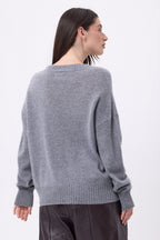 Jersey oversize de cuello en V de canalé grueso Blind - Gris oscuro - Mujer