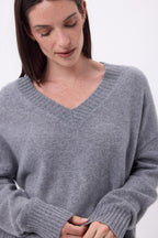 Jersey oversize de cuello en V de canalé grueso Blind - Gris oscuro - Mujer