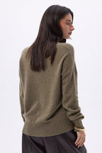 Pull Oversize Col V Gros Rib Blind - Khaki Chine - Femme