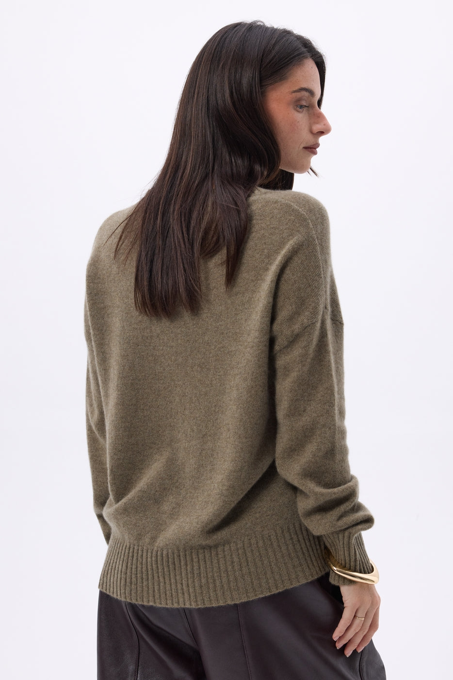 Pull Oversize Col V Gros Rib Blind - Khaki Chine - Femme