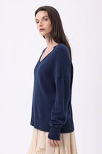 Jersey oversize de cuello en V de canalé grueso Blind - Azul marino - Mujer