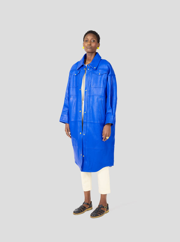 Manteau De Marine En Cuir Bleu Gitaine