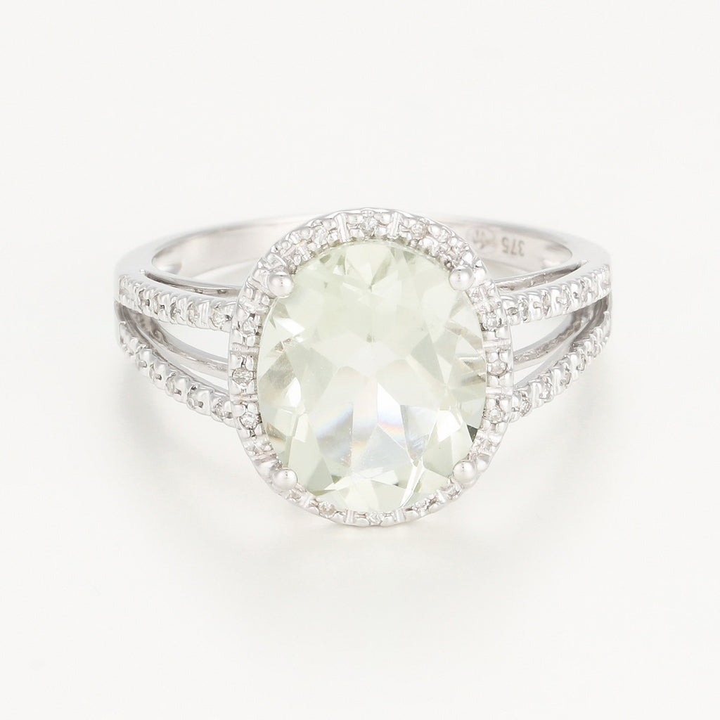 "Green Amethyst Oval" Ring - 375/1000 White Gold