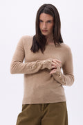 Pull Col Rond Boutons Dorés Manches Ballon Bold - Beige Creme - Femme