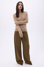 Pull Col Rond Boutons Dorés Manches Ballon Bold - Beige Creme - Femme