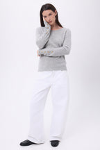 Pull Col Rond Boutons Dorés Manches Ballon Bold - Gris Clair - Femme