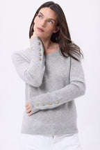Pull Col Rond Boutons Dorés Manches Ballon Bold - Gris Clair - Femme
