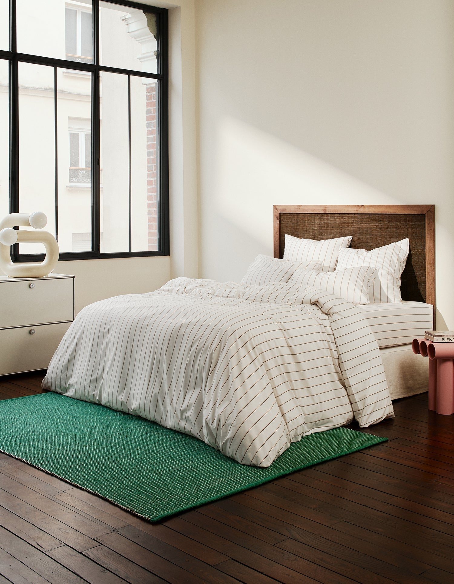 Housse De Couette - Percale De Coton - Rayé Olive