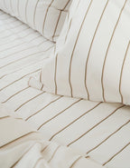 Housse De Couette - Percale De Coton - Rayé Olive