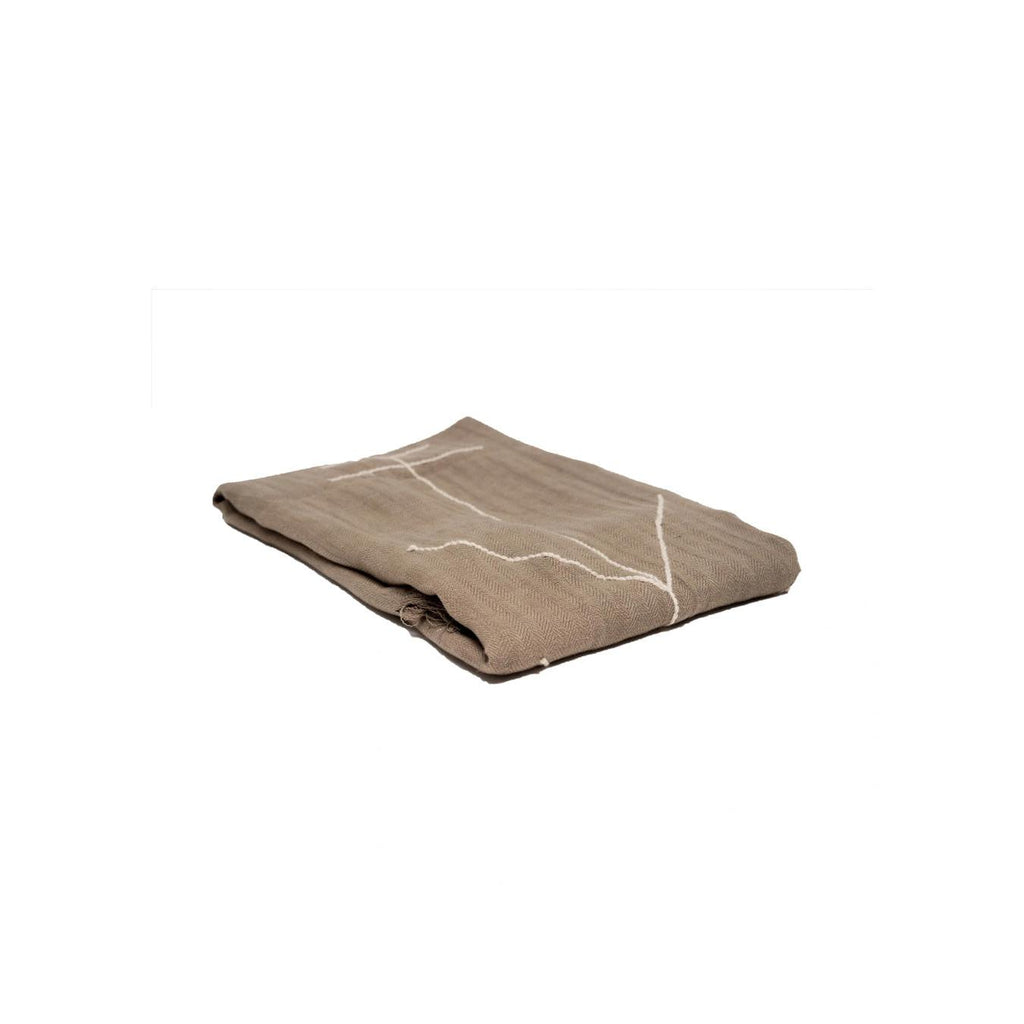 Linen Throw with Hand Embroidery - Boreal - Mocha