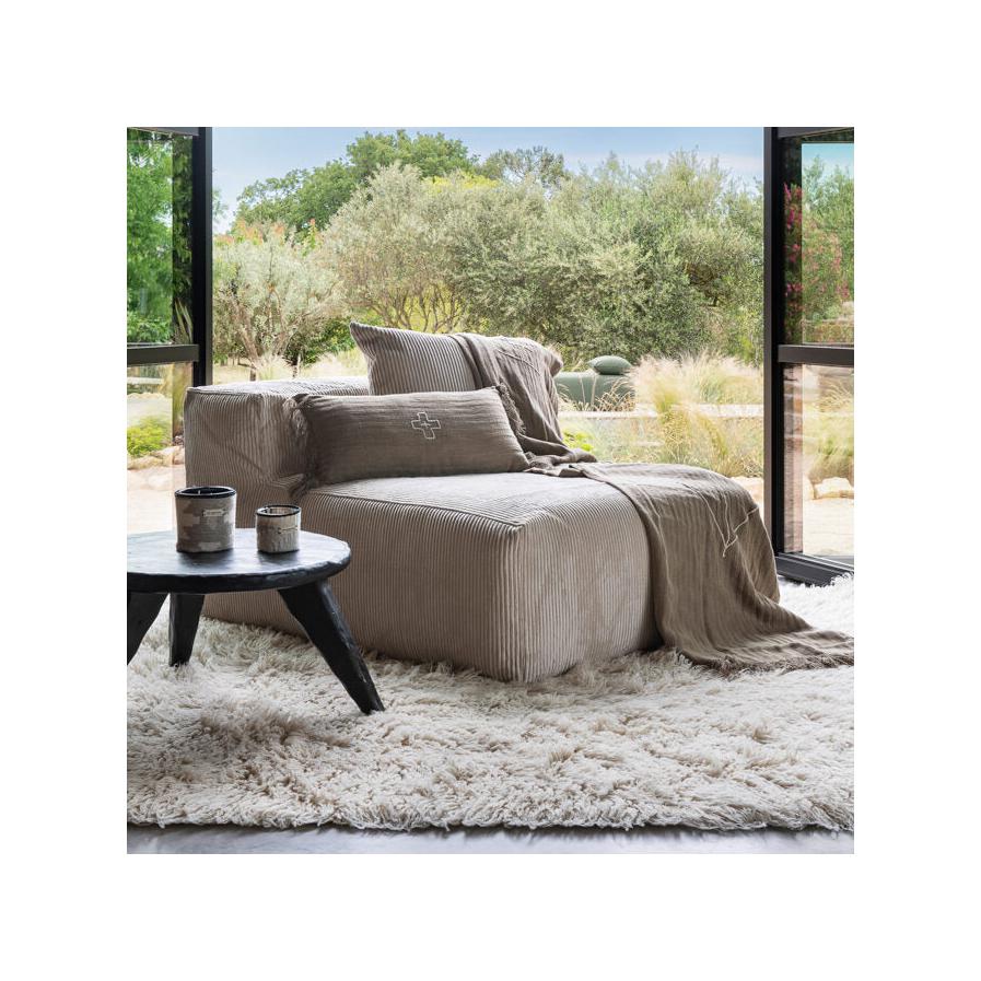 Linen Throw with Hand Embroidery - Boreal - Mocha