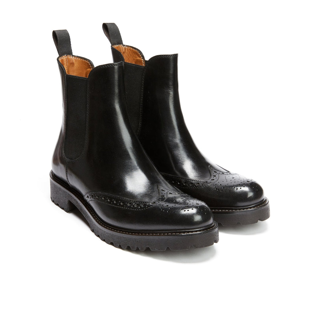Chelsea Wingtip Ankle Boots - Black - Women
