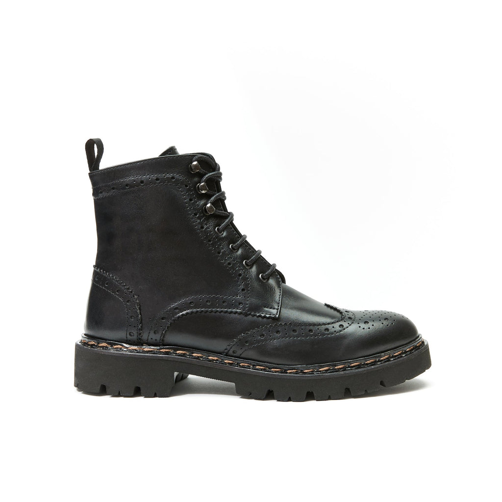 Wingtip Derby Ankle Boots - Black - Women