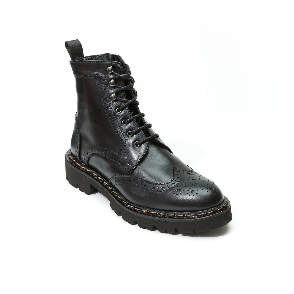 Wingtip Derby Ankle Boots - Black - Women
