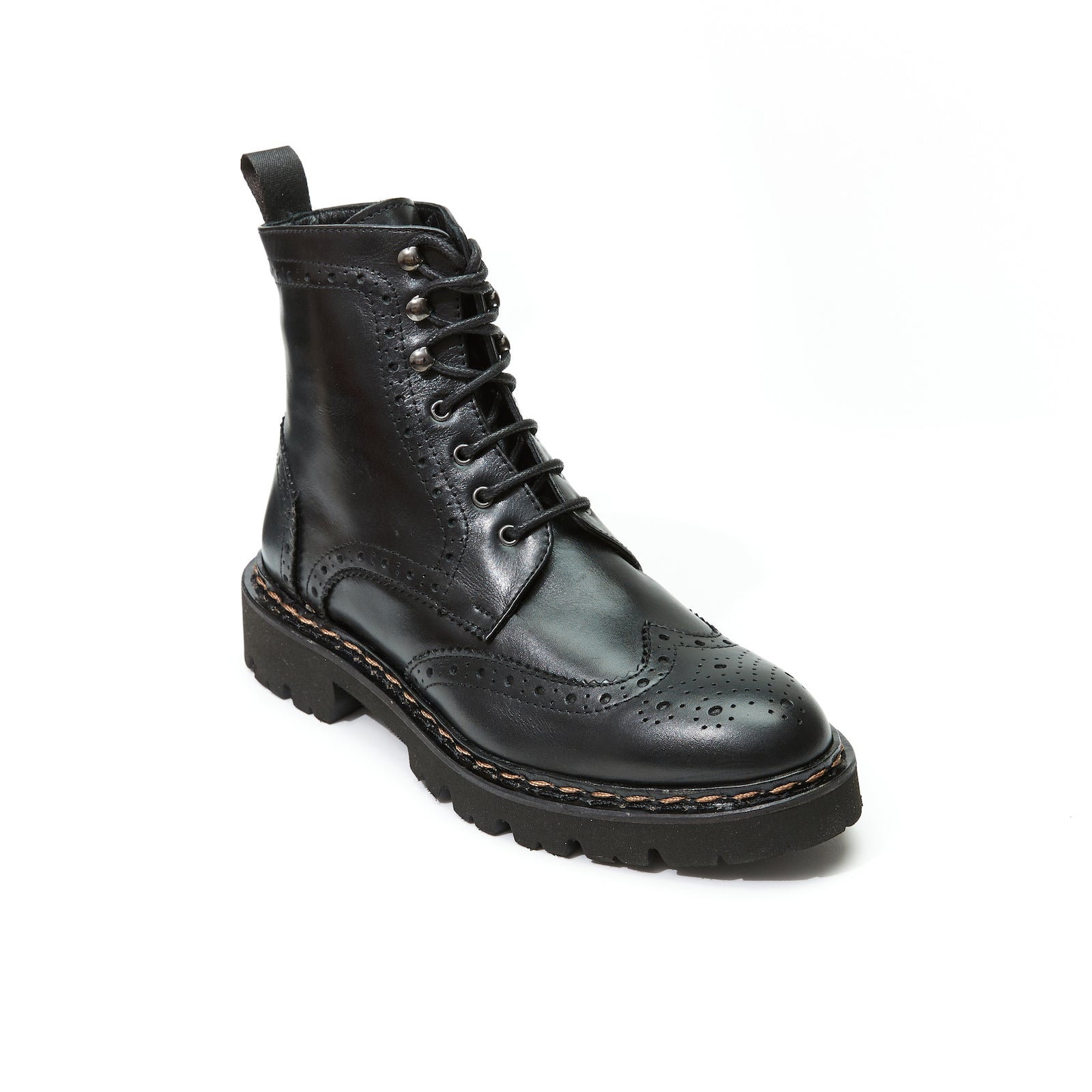Wingtip Derby Ankle Boots - Black - Women